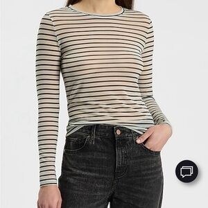 Express Black and Cream Striped Mesh Long Sleeve Tee
